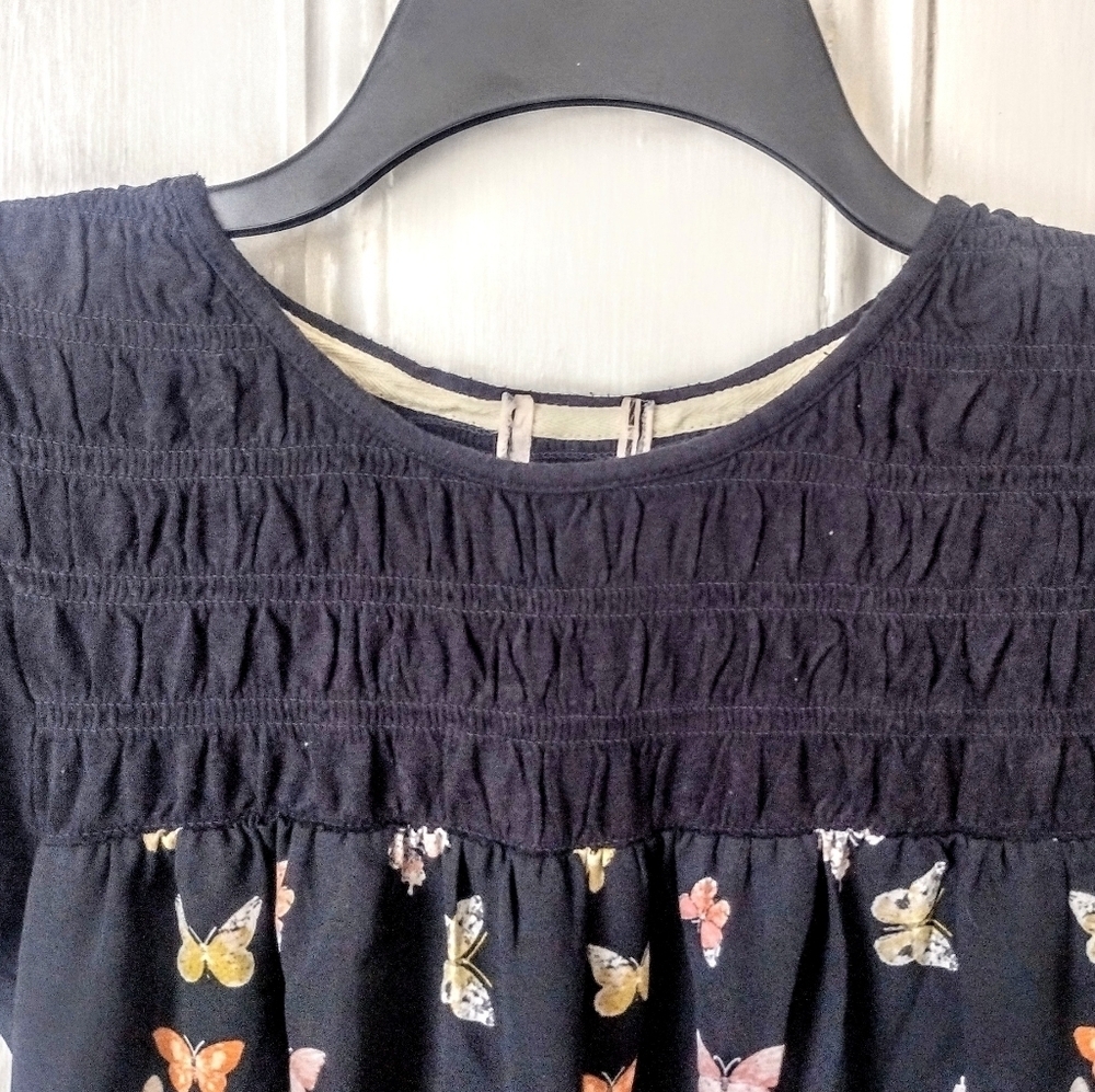 SO Black Top with Colorful Butterfly Print Blouse Size Small - Picture 4 of 6